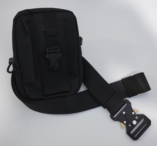 KIT POCHETE PORTA OBJETOS C/CINTO TATICO NYLON ANTI ALERGIC CAMPING CAÇAS PESCARIA SELVA (PRETO)