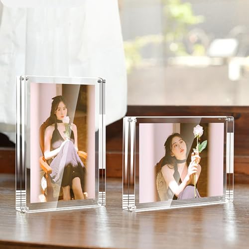 アクリルフォトフレーム 2L判 写真立て マグネット式 縦横兼用 クリア 透明感で魅せる 両面使用可能 展示フォトスタンド 写真 ケース バースデー 誕生日 お祝い 特別な日 記念日 プレゼント ギフト インテリア 卓上 ディスプレイ おしゃれ (1個セット, 2L判：127*178（ｍm）)