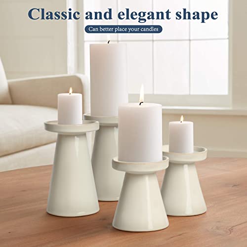 Ceramic Pillar Candle Holders Set Of 2 - Home Coffee Table Decor Decorations Centerpiece For Dining, Living Room, Gifts For Wedding (Beige White) #TOP4
