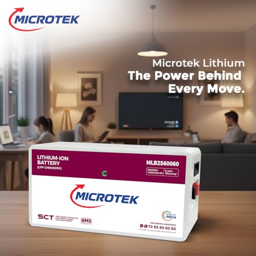 Image of Microtek 100Ah 25.6V LiFePO4 Lithium Inverter Battery | 2.56kWh Solar Battery for Home, UPS & Power Backup | Long Life 3500 Cycles, Fast Charging, Maintenance Free, 3 Year Warranty