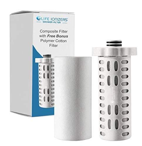 Life Ionizer Replacement Shower Filter - Removes 99% of Chlorine, Toxins, Contaminants Using Activated Carbon Fiber (Composite Filter + 4 Polymer Cotton Filters)