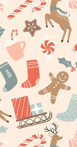 IHR Ideal Home Range Dinner Napkins Disposable 3-Ply Paper Guest Hand Towels, 8.5" x 4.5", Dancing Deer Gingerbread, 16-Count