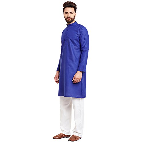 Image of SOJANYA (Since 1958 Men's Royal Blue Cotton Linen Kurta Pyjama