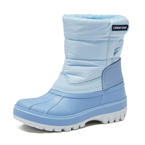 Lands' End Waterproof Kids Snow Boots - Insulated Warm Fleece Lined Winter Boots for Toddlers, Girls & Boys - Light Blue, 7 Big Kid