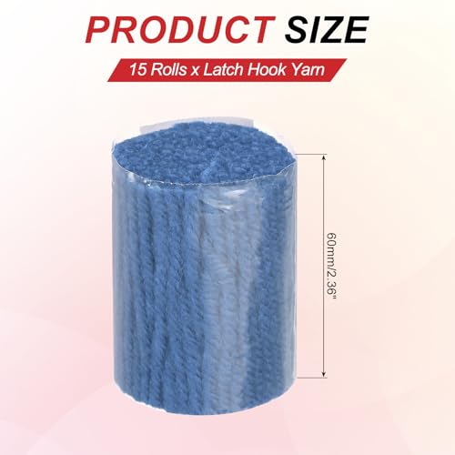 Image of MECCANIXITY 15 Rolls Latch Hook Yarn, 3mm Blue Latch Hook Kit Yarn Precut Hook Rugs Making Crochet Bundles for Rug Adults Beginners Tapestry DIY Craft