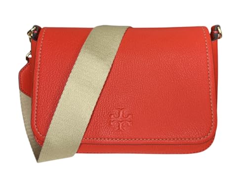Tory Burch Women's Pebbled Leather Thea Flap Crossbody Shoulder Bag (Poppy Red)3