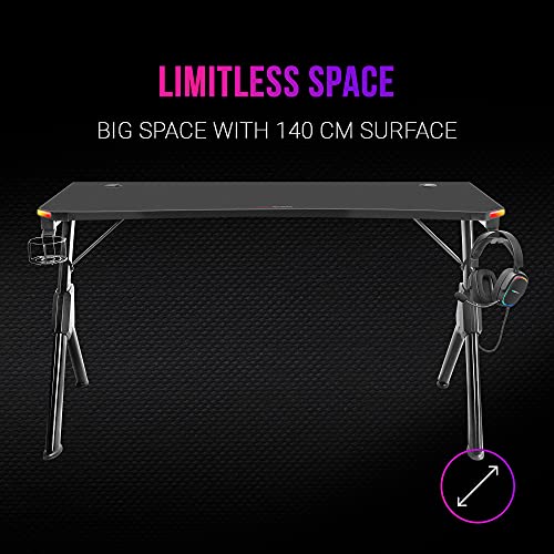 Mars Gaming MGD140RGB Nero, Tavolo da Gioco RGB 140cm, Supporti Extra, Mousepad Totale - Immagine 1