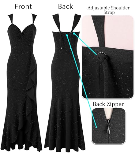 Image of VFSHOW Womens Sweetheart V Neck Twist Front Backless Ruched Ruffle Slit Formal Evening Gown Maxi Long Dress