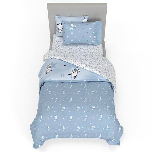 Image of Sanrio Pochacco Bedding 5 Piece Super Soft Cozy Reversible Comforter and Sheet Set with Sham, Twin, (Officially Licensed Product) By Franco