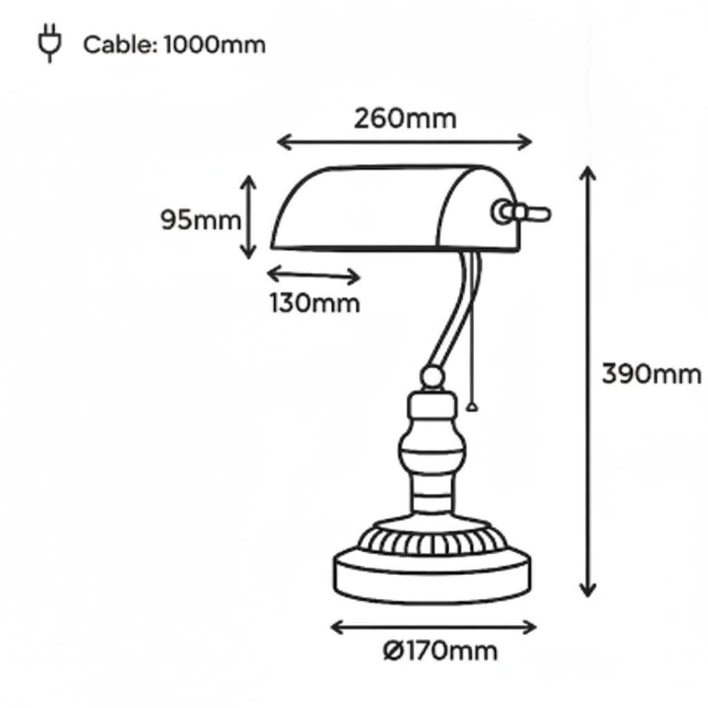 BARCELONA LED Lampe Banquier Vintage E27 Abat-Jour Verre Vert Orientable, Lampe Bureau Rétro Métal Laiton Vieilli Interrupteur Chaîne
