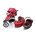 Set passeggino convertibile 3 in 1, carrozzina con culla e seggiolino auto, per viaggi e molto altro (rosso) immagine
