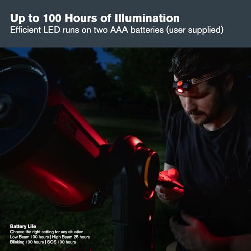 Celestron Night Vision Red LED Headlamp for Astronomy and Camping | Preserves Night Vision, Hands-Free Lighting, Up to 100-Hour Battery Life, 45° Adjustable Beam, Multiple Light Modes - image 6