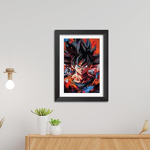 Image of TenorArts Goku Photo Frame Dragon Ball Z Anime Laminated Poster Framed Painting with Matt Finish Black Textures (12inches x 9inches)