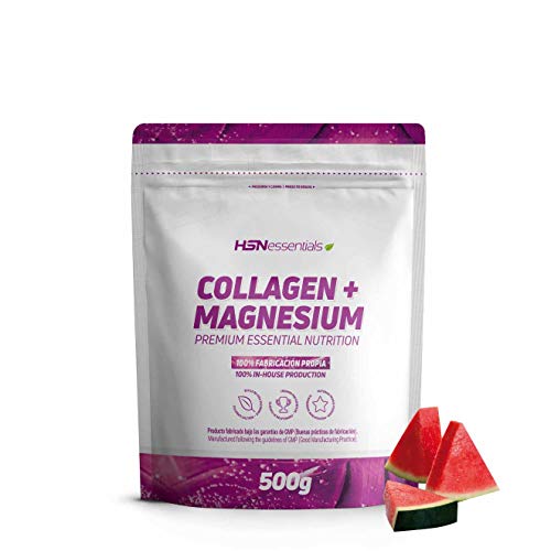 Colágeno Hidrolizado con Magnesio de HSN Essentials | Origen Bovino | Con Vitamina C | Cuidado de las Articulaciones, Salud para los Huesos, Piel, Cabello y Uñas |En Polvo, Sabor Sandía, 500gr