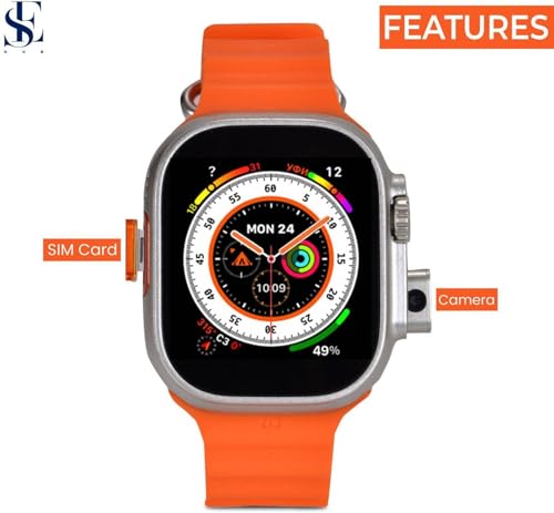 Image of Smart Watch Ultra 4G Sim Card with Hiden 180Camera, Amoled Hd Display, 4 Gb Ram 64 Gb Storage Whatsapp, Instagram, AI, GPS Track, Fitness Tracker, Video Calling for Men & Women-Black