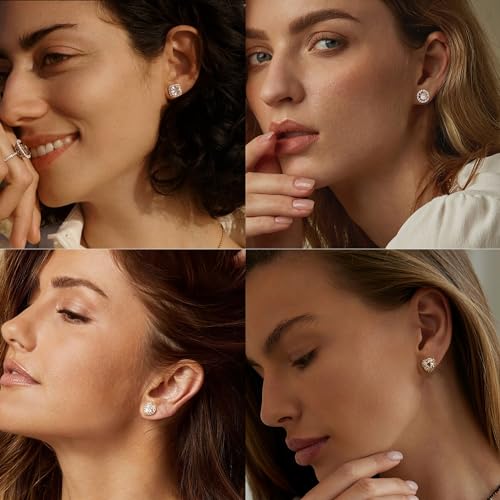 4 Pairs Sterling Silver CZ Stud Earrings for Women 14K Gold Plated Brilliant Celtic Heart Big Stud Earrings Set Cubic Zirconia Earrings Studs for Sensitive Ear3