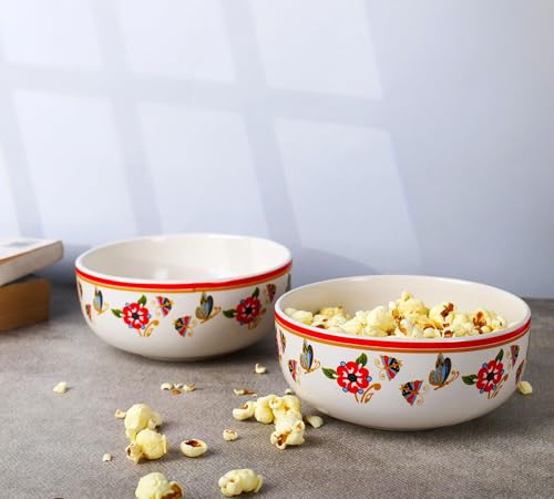 Image of Niyara Ceramic Printed Bowl Set of 2 | Premium Serving Bowls for Snacks, Soup & Desserts | Microwave & Dishwasher Safe (Butterfly Bowl)