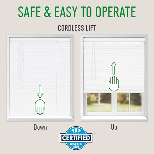 CALYX INTERIORS Room Darkening Vinyl Mini Blinds, Cordless, 1" Slat, 26.5" W x 60" H, White. Inside Mount in Windows 26.75in. and Greater; Indoor Window Shades - Image 4