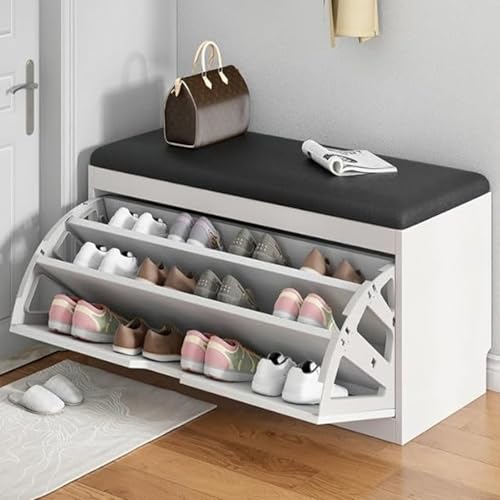 Zhixubah Zapatero Recibidor Blanco Entrada con Cajones 50 60 80cmAbatibles Asiento Acolchado Organizador Zapatos para Pasillo Salón Dormitorio Varias Tallas(Black,80x30cm)