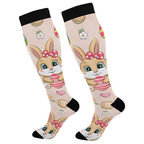Dussdil Easter Lovely Bunny Eggs Compression Socks for Women Men Rabbit Circulation Long Knee Socks for Sport Gym Stockings Socks