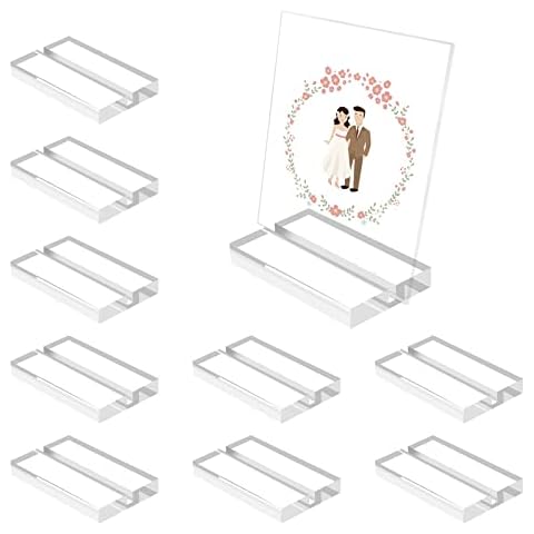 10 PCS Acrylic Table Numbers,YEESON Clear Acrylic Sign Display Holders ,Clear Acrylic Stand with Card Slot, Acrylic Place Card Slot Stand for Restaurant, Wedding,Sturdy and Stable ,7.8cm x5cm Cover