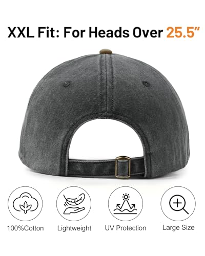 Image of XXL Baseball Cap For Big Heads, Soft Crown Washed Dad Hat, Oversized Denim Cap For Men Women Golf, Travel, Daily Wear