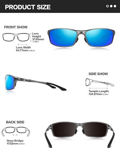 Image of Bircen Polarized Mens Sunglasses: UV Protection Black Blue Shades for Men Sport Driving with Al-Mg Metal Frame