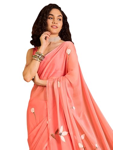 Image of SAREE MALL Women's Chiffon Daisy Floral hand paint Tassel Pallu Lightweight Summer Saree