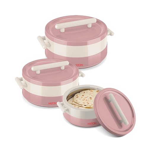 Image of MILTON Valenza Insulated Inner Stainless Steel Jr. Casserole Set | Hot Box for Kitchen, Keeps Food Hot & Fresh for Roti, Biryani | Durable Serving Bowls With Lids Set of 3 (400ml, 750ml, 1250ml),Pink