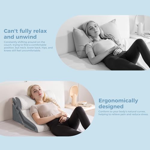 3-in-1 Orthopädisches Bett Keilkissen Set Verstellbar Memory-Schaum Faltendes Dreieckskissen zur Unterstützung von Beinen Knien, Schlafapnoe, Rückenschmerzen, Linderung von Sodbrennen, Schnarchen