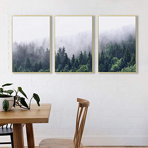 Toile Forêt Nordique pour Salon | Grand Paysage Vert 3 Pièces 70x100cm