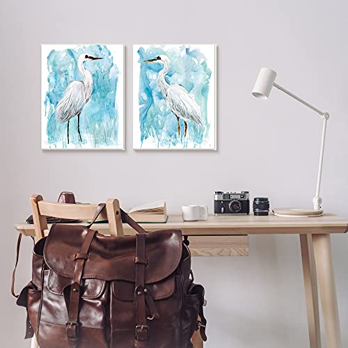 Image of 'Nautical Crane Pair White Beach Birds'| 2pc Wall Plaque Art Set