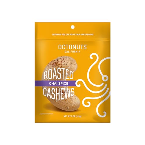 Image of Octonuts Chai Spice Cashews - Roasted in Almond Oil (5oz) Sweet Cinnamon & Spice Plant Based Protein - Healthy Snack for Adults & Kids - Vegan, Gluten Free & Non-GMO Verified