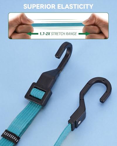 Image of 60 inch Flat Adjustable Bungee Cords with Hooks, 3X Faster to Adjust the Length | LUCKY STRAPS 6 Pack Blue Heavy Duty Bungee Straps for Cargo, Camping, Bike, Truck, Roof Rack, Motorcycle, Outdoor Use