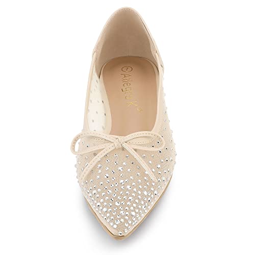 Allegra K Women's Pointed Toe Bow Rhinestone Mesh Beige Ballerina Flats 8.5 M Us #TOP2