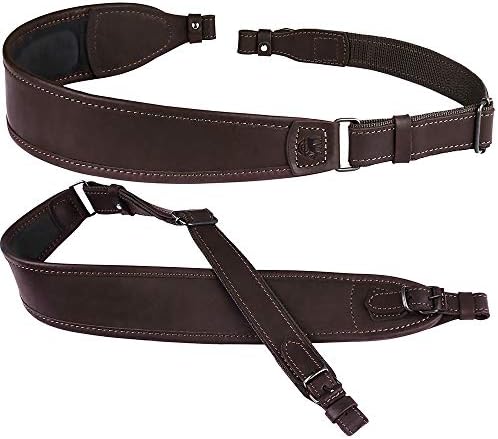 BRONZEDOG Rifle Sling Canvas Hunt Belt Comfortable Shoulder Gun Strap Soft Padded Genuine Leather Hunting Accessories Khaki (Added Width, Brown)