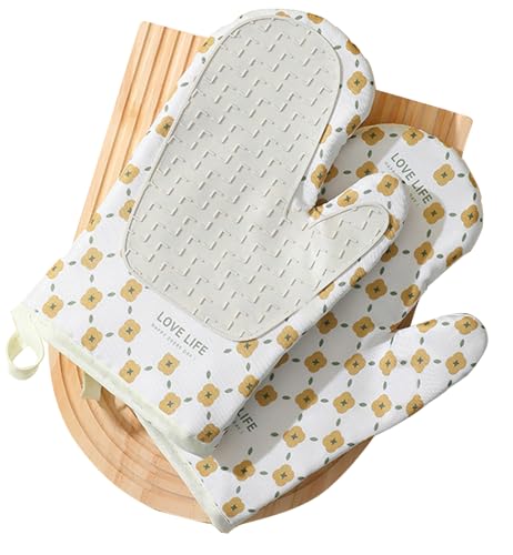 Oven Gloves with Silicone, Double Oven Gloves Heat Resistant, Non-Slip Silicon