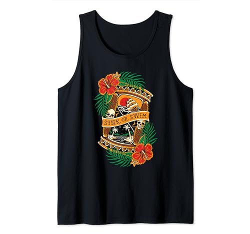 American Traditional Tattoo Old School Flash Skull Reloj de arena Camiseta sin Mang