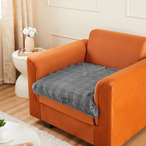 Image of Amazon Basics Plush Velvet Sofa Cover for Single Seater, Bubble Surface, Non-Slip Sofa Pad, 70x70 cm, Soft Silicone Grip Dots, 100% Polyester, Machine Washable - Dark Grey