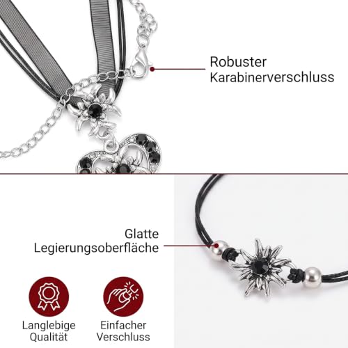 4 Stück Trachtenschmuck Damen,schwarz Kristall, Choker, Ohrringe & Armband für Dirndl Oktoberfest – Bild 3
