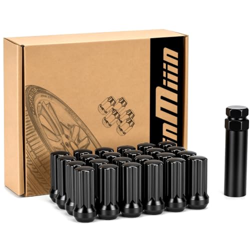 Image of JiiinMiiin M14x2.0 Black Lug Nuts with 7 Spline, 2 inch Length,24PCS+1 Key