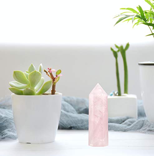 Luckeeper Healing Crystal Wands | 2" Rose Quartz Crystal Points 6 Faceted Reiki Chakra Meditation Therapy 4 Pcs #TOP4