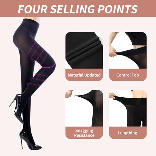 Image of Caprilite 2 Pairs Women Fleece Lined Tights-Fake Translucent Leggings High Waist Pantyhose Sheer Thick Warm Tights For Women