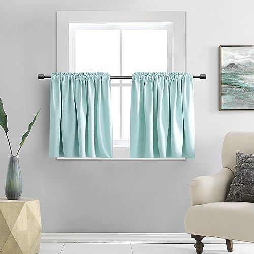 DONREN Room Darkening Short Curtain Tiers for Small Window – Thermal Insulated Window Treatment Rod Pocket Curtains(30 W x 30 L,2 Panels,Aqua)