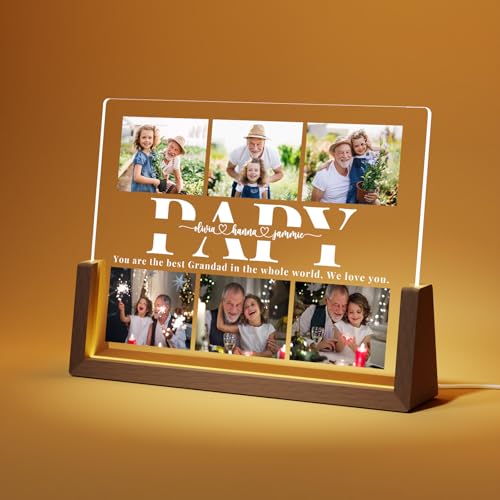 LUCKOR Cadeau Papy Noel Personnalisé Cadre Papi - Cadeau Grand Pere Noël Original - Lampe Personnalisée avec Papi Photo - Idee Cadeau Papy Anniversaire - Cadeaux Fete...