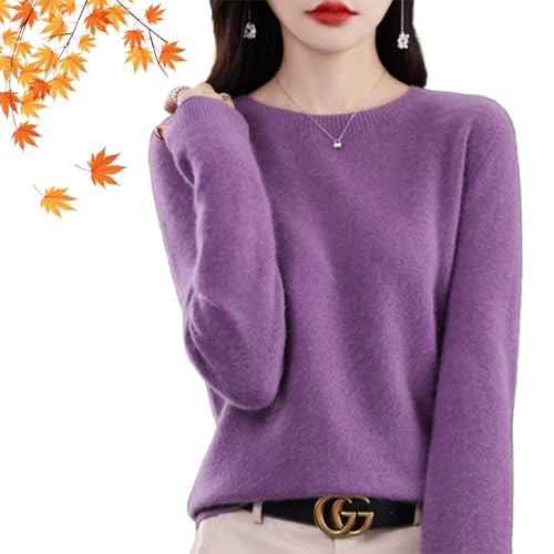 Visulong Cashmere Sweaters, 2024 Fall Crew Neck Cashmere Sweaters for Women, Lightweight, Cozy, Warm, Soft