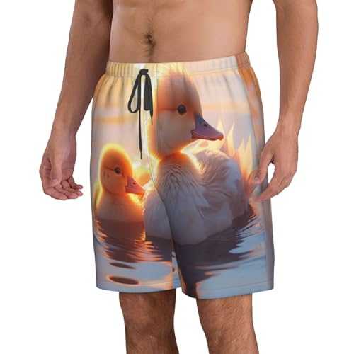 Ducks Swimming in The Lake Men's Beach Pants-Quick-Dry & Comfortable Mens Beach Shorts for Men, Perfect for Surfing and Everyday Wear White2