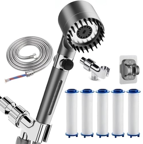 Shower Drops Head Filtered Showerhead With Five Filters Filtered Shower Head With Handheld High Pressure Turbo Showerhead Reusable Adjustable Settings With Hose 5-piece set
