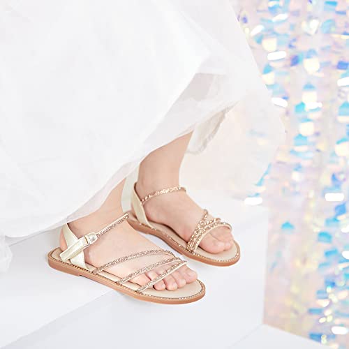 Image of PHIRAMIN Toddler Girl Sandals - Flower Girl Dress Shoes Open Toe Little Kid Flats