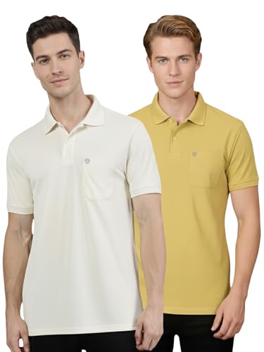 Image of Lux Cozi Men's Cotton Blend Polo T-Shirt with Chest Pocket | Collar T-Shirts for Men | Half Sleeves | Plain - Regular Fit (Pack of 2)